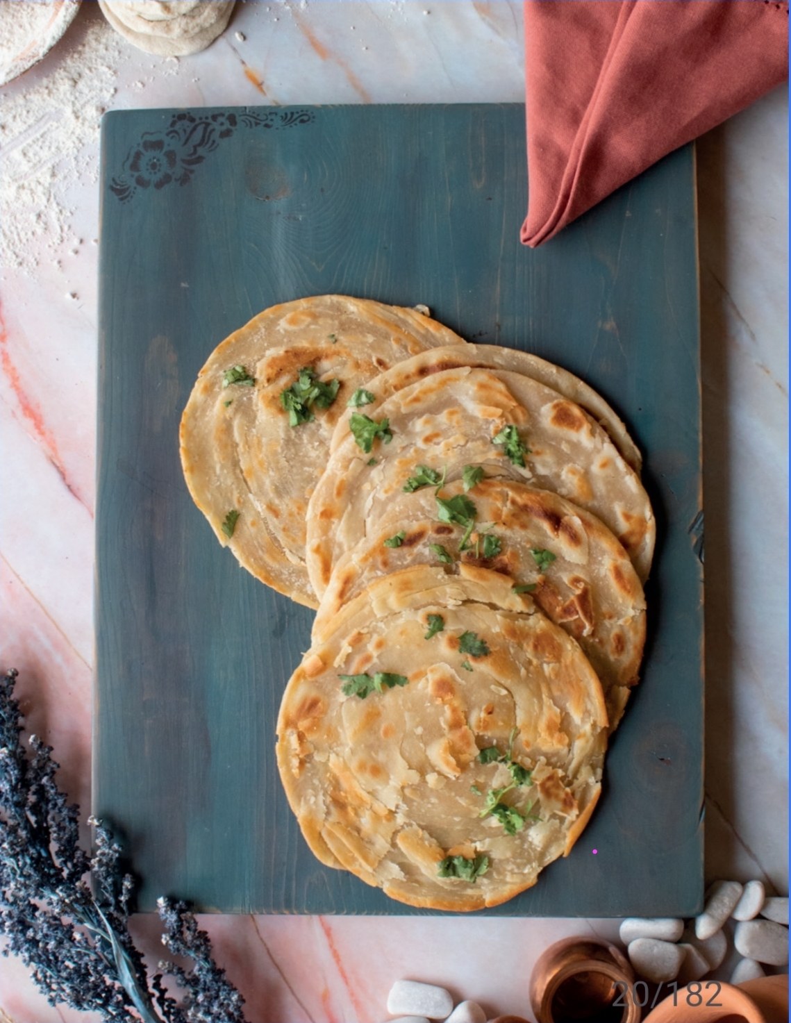 Layered roti on a painted board