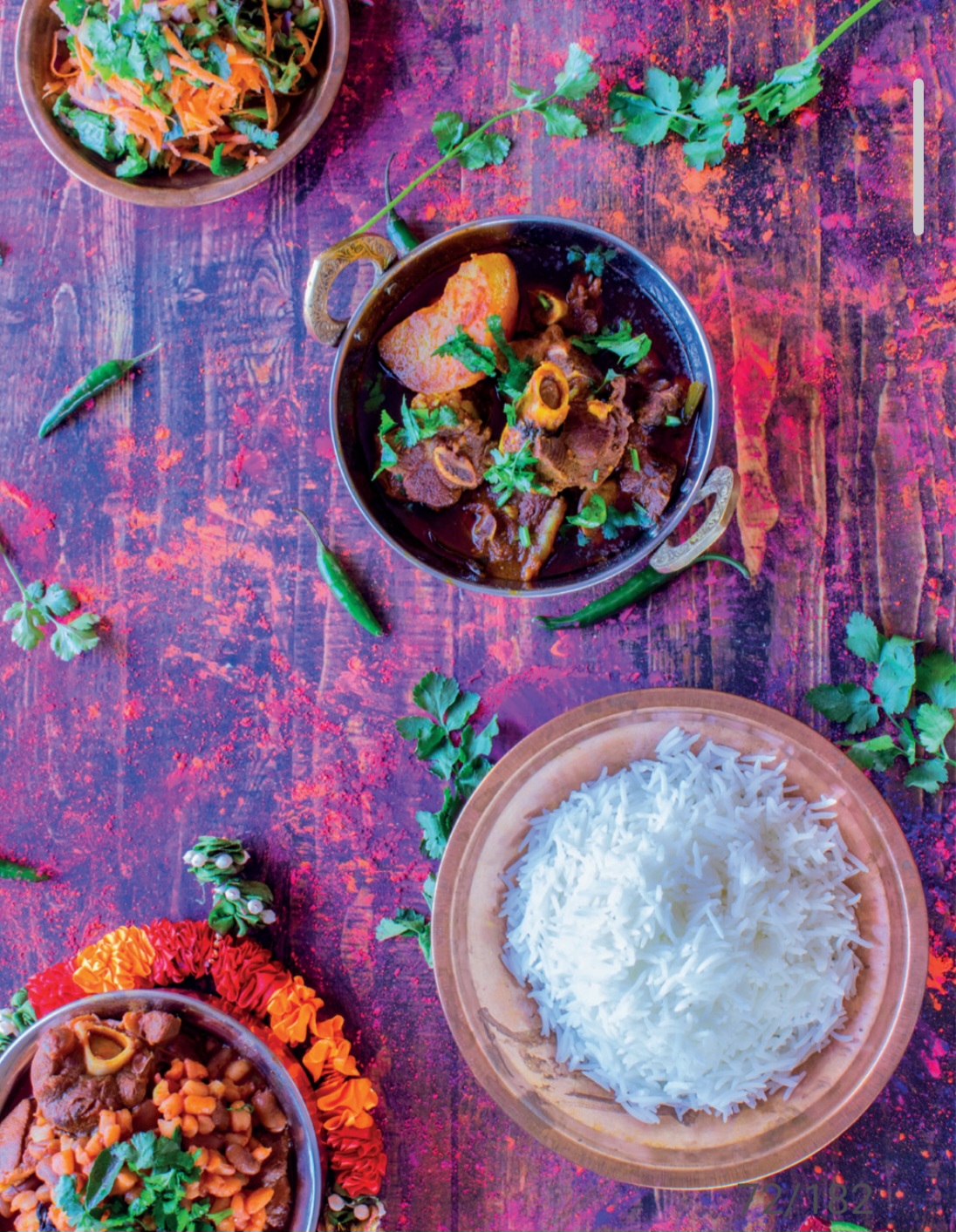 Mutton curry with rice and sambals