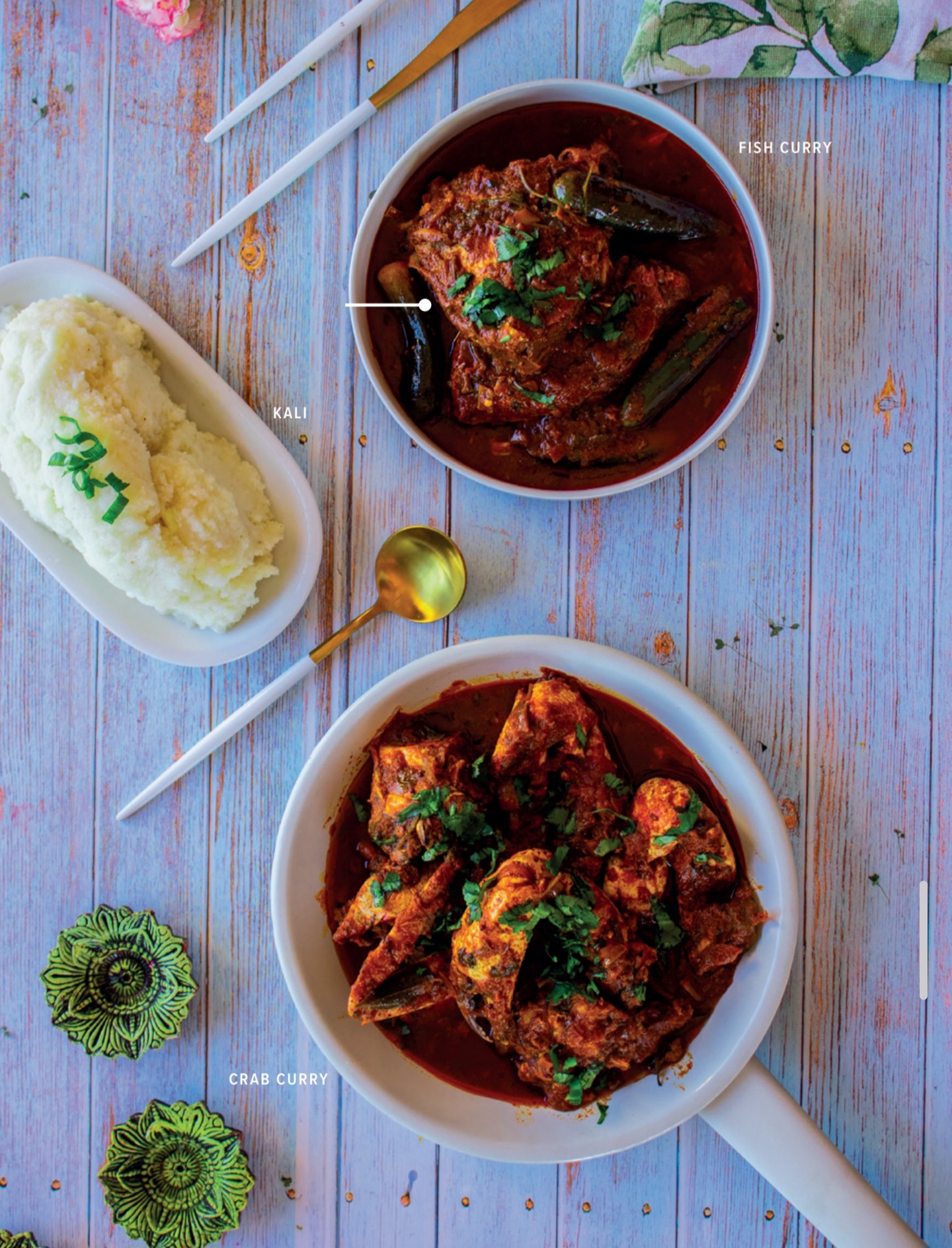 Fish curry and crab curry with pap
